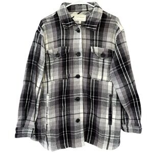 Lucky Brand Black White Plaid Flannel Shirt‎ Jacket Shacket Womens S Oversized